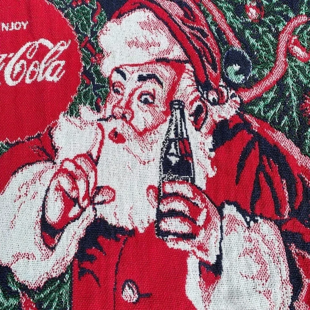 VTG 1993 Coca Cola Santa Clause Christmas Holiday Tapestry Throw Blanket 64x45